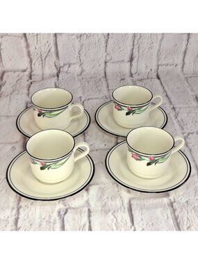 Vintage Lenox Chinastone Midnight Blossoms Teacups with Saucer Set of 4